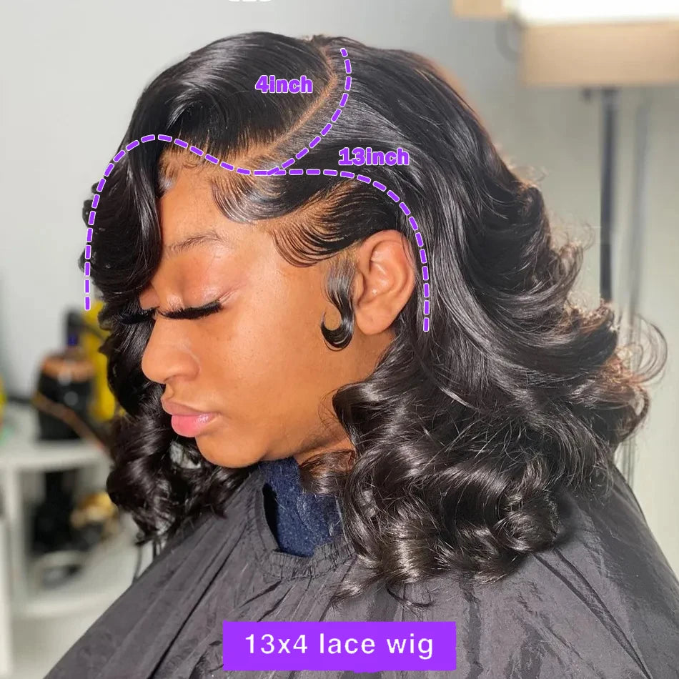 250% perruque de cheveux humains brésiliens vague lâche courte Bob perruque vague de corps 13X4 HD dentelle frontale perruque perruques de cheveux humains pour les femmes noires