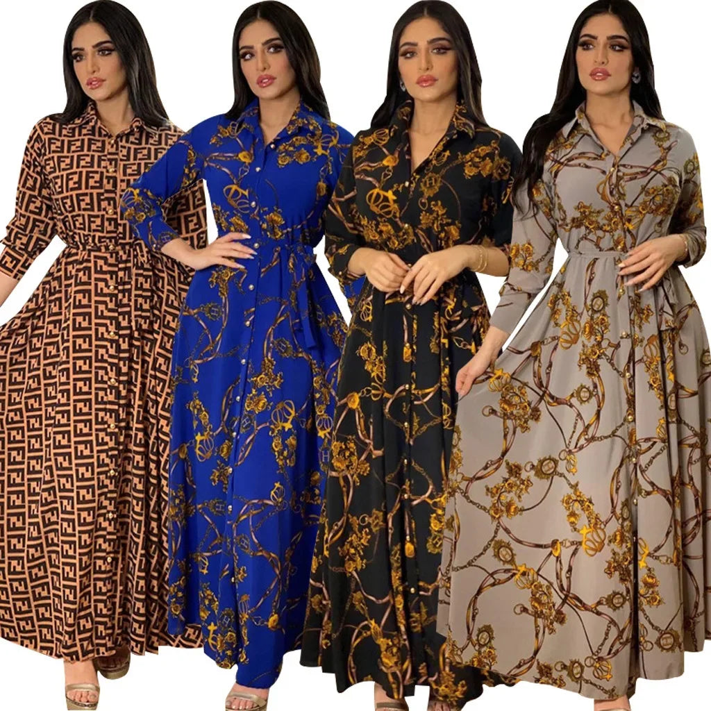 Mode femme nouvelle robe élégante Sexy tempérament impression numérique longue chemise robe dames élégant banlieue tenue décontractée