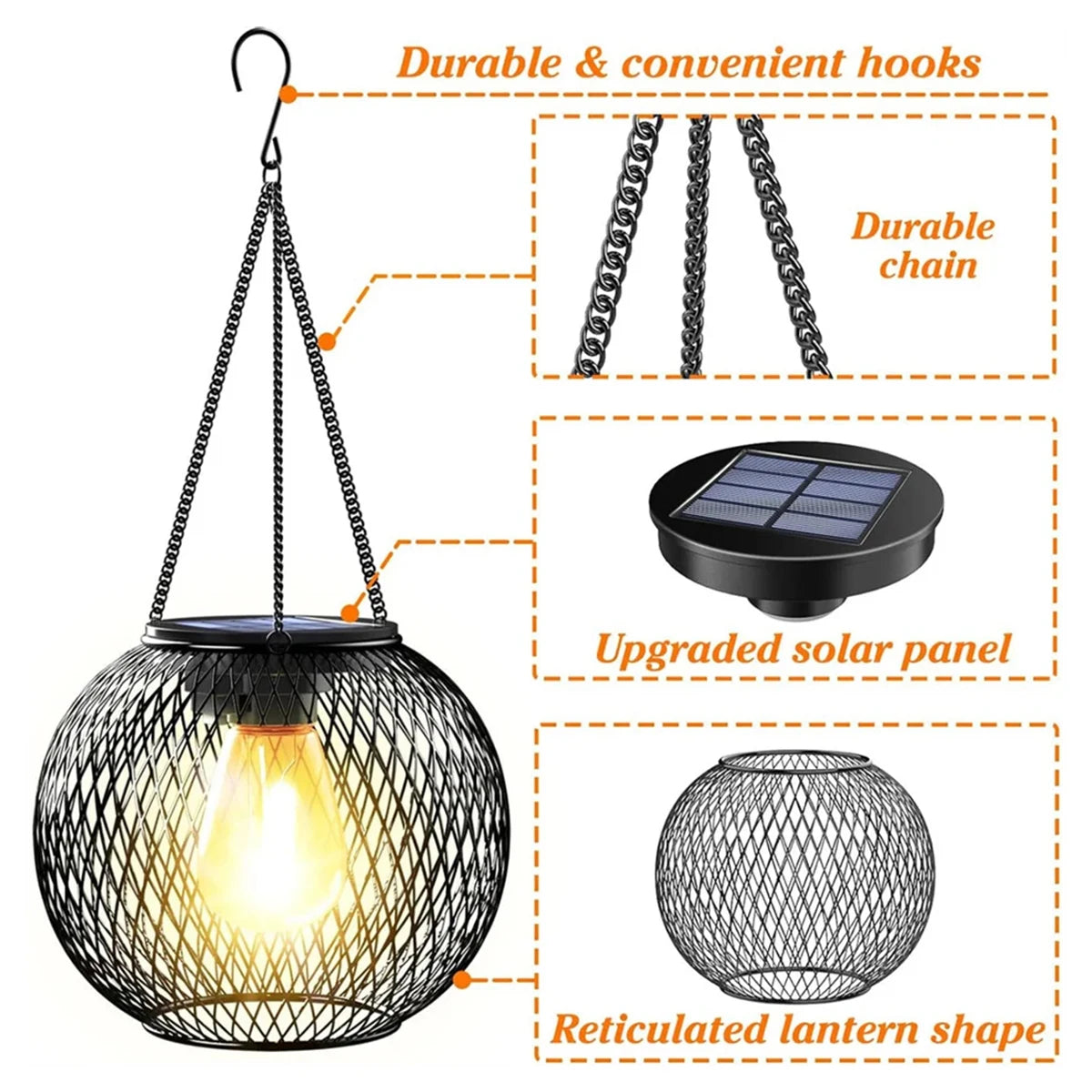 Lampe solaire LED lumière 3000k Cour lumière interrupteur automatique induction lumière extérieure imperméable à l'eau Cour décoration suspension