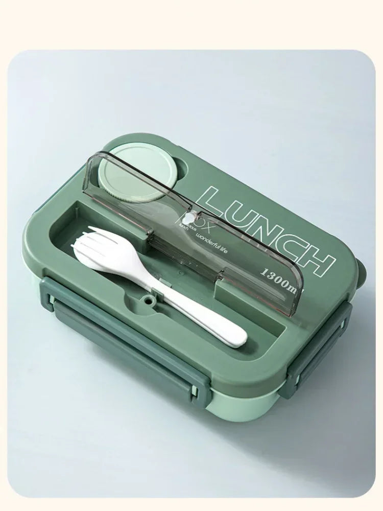 Boîte à déjeuner Portable à compartiment de 1300ML, boîte à Bento de bureau pour enfants étudiants avec fourchette et cuillère, récipient de stockage des aliments pour micro-ondes