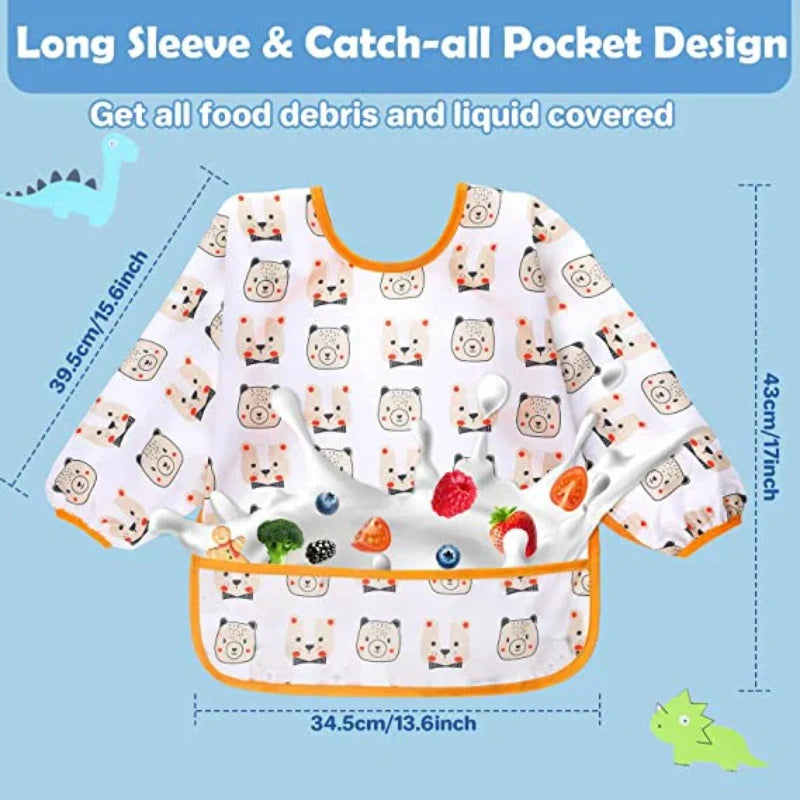 Bavoir de dessin animé en Silicone pour bébé de 0 à 6 ans, bavoirs doux, vêtements mignons pour tout-petits, sans BPA, tablier imperméable à manches longues