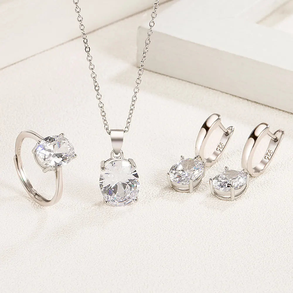 ElassorZkeys-Ensembles de bijoux en argent regardé 925 pour femmes, bague, collier, boucles d'oreilles, accessoires de luxe, offres