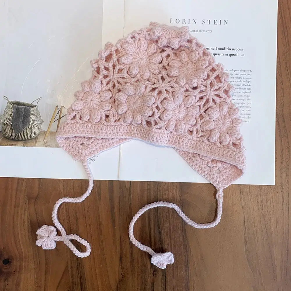 Chapeau respirant fait à la main pour enfants, crânes au crochet à fleurs creuses, style bohème, béret polyvalent, casquette pour enfants, filles
