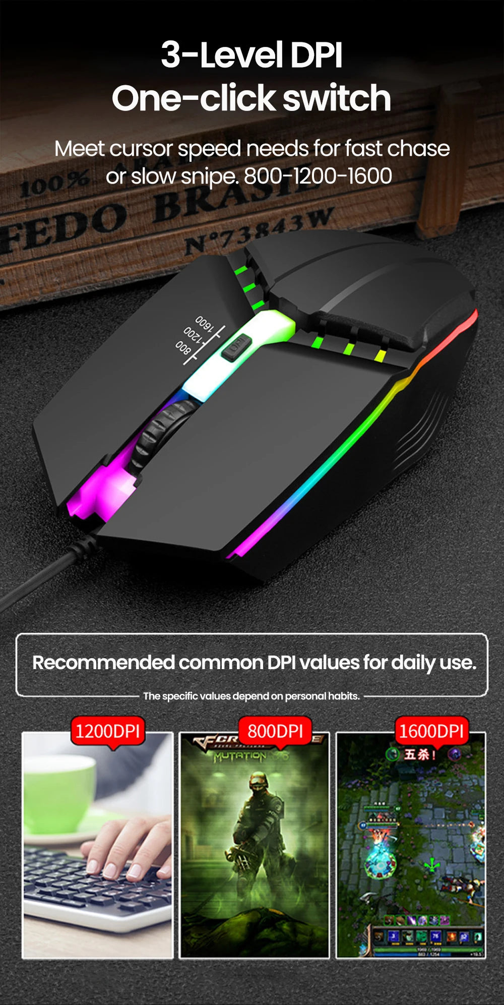 Elough souris filaire muet USB souris de jeu filaire pour ordinateur de bureau ordinateur portable bureau à domicile RGB LED lumineux rétro-éclairé souris jeu