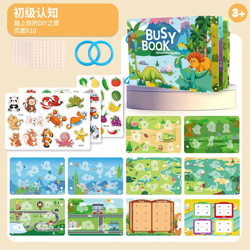 Livre occupé pour les tout-petits âgés de 2 à 6 ans, livre silencieux, activité d'apprentissage préscolaire, autocollant réutilisable et Velcro assorti Montessori Fine Mot