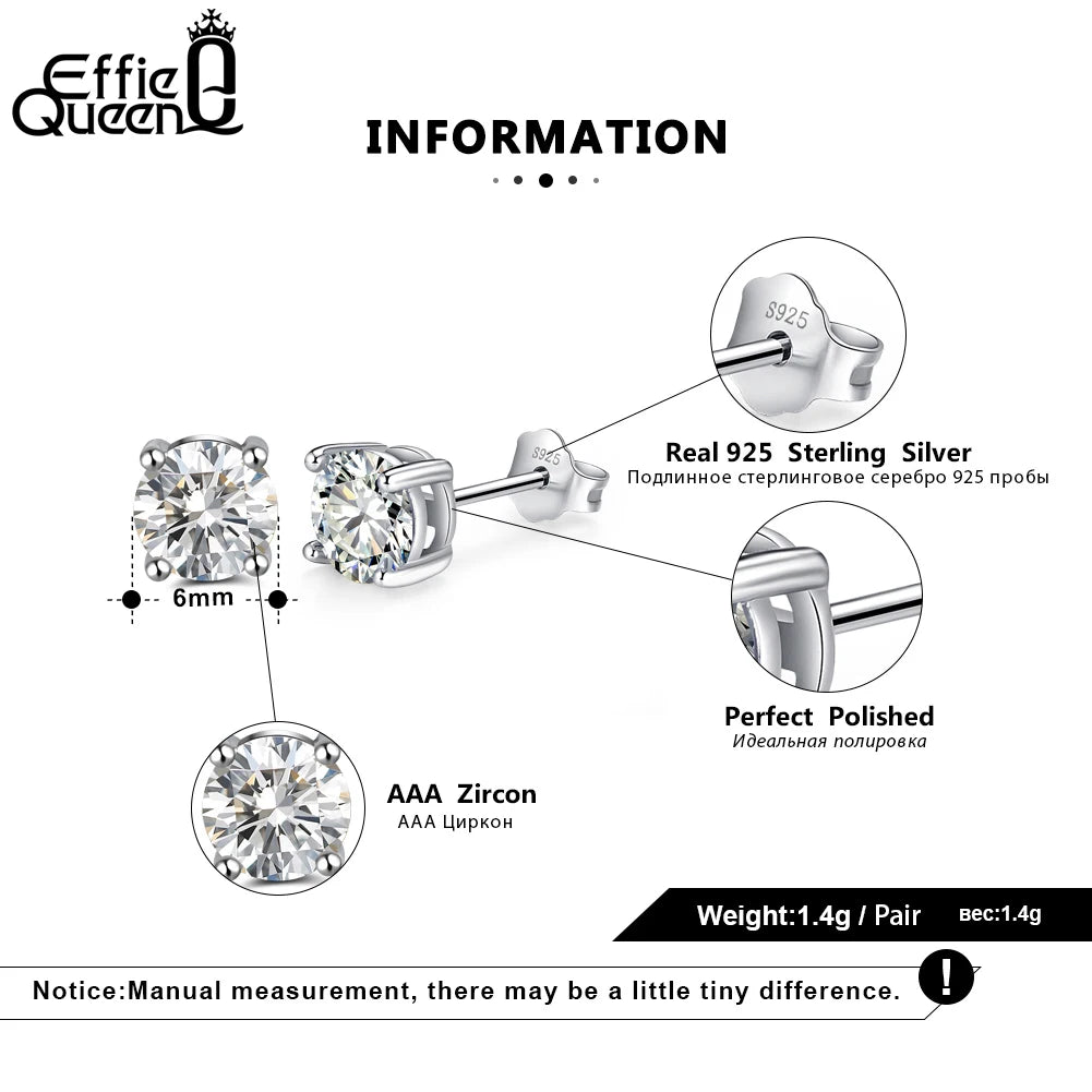 Effie Queen 925 boucles d'oreilles en argent Sterling pierre de naissance pour femmes AAA Zircon cubique 12 couleurs boucles d'oreilles mode fille bijoux SE84