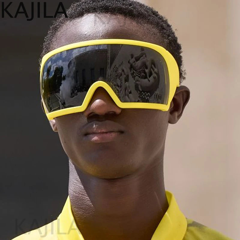 Lunettes de soleil surdimensionnées Punk Shield pour femmes et hommes, grande monture, marque de luxe, masque Steampunk, lunettes de sport pour dames, UV400, 2025