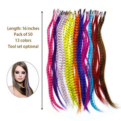 16-inch Synthetic Feather Hair Extensions, 50 Strands/Pack, Colored Hair Extensions, Colored Feather Hair Extensions for Women