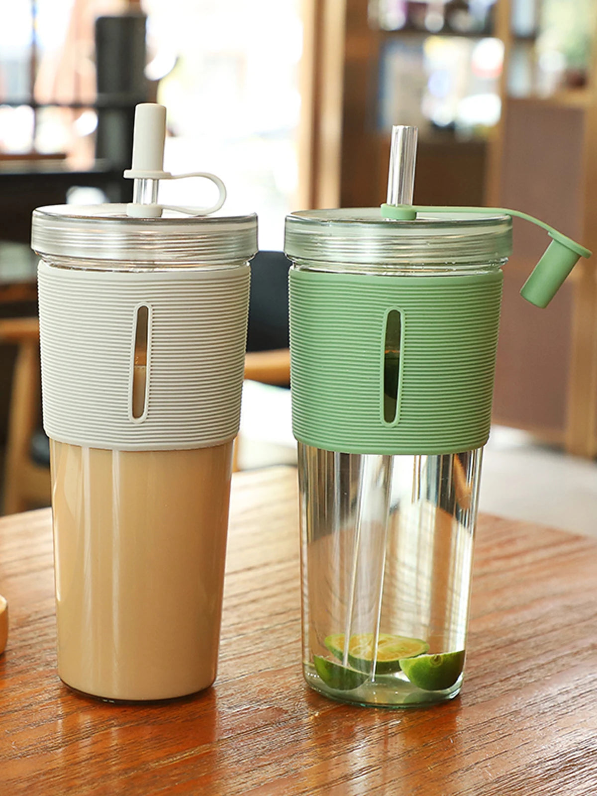 Tasse à café de grande capacité de 710ml/24oz, bouteille d'eau en plastique avec paille, tasses transparentes et réutilisables résistantes aux hautes températures avec paille