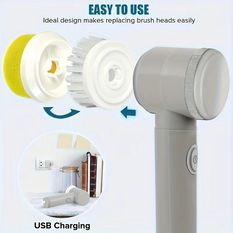 Épurateur électrique à rotation pour le nettoyage de la salle de bain et de la cuisine! Avec 5 têtes de brosse de nettoyage électriques idéales pour baignoire, évier de fenêtre de carrelage