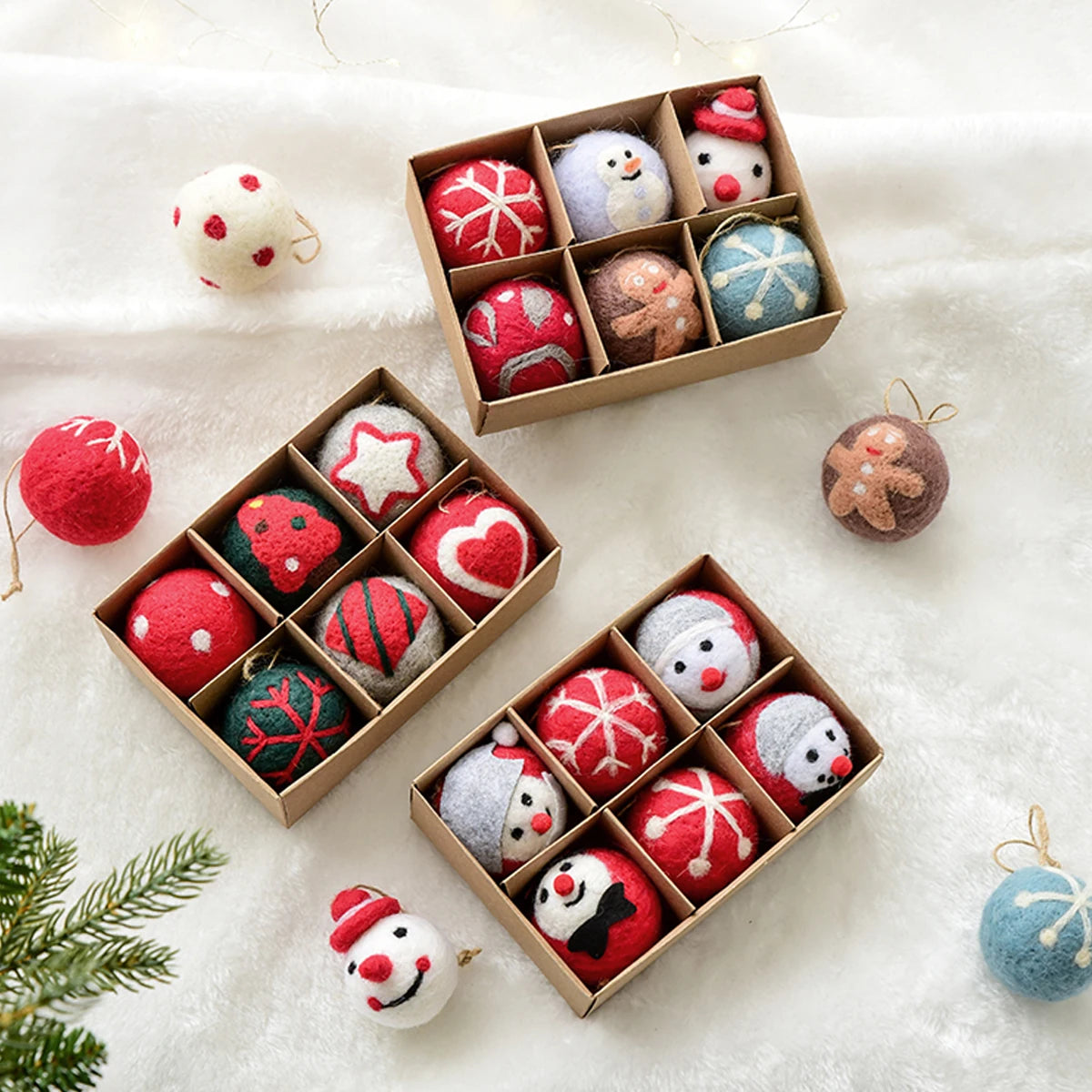 6 felt Christmas decoration balls, small hanging snowflakes, snowman garland, Christmas tree decorations, Christmas gifts