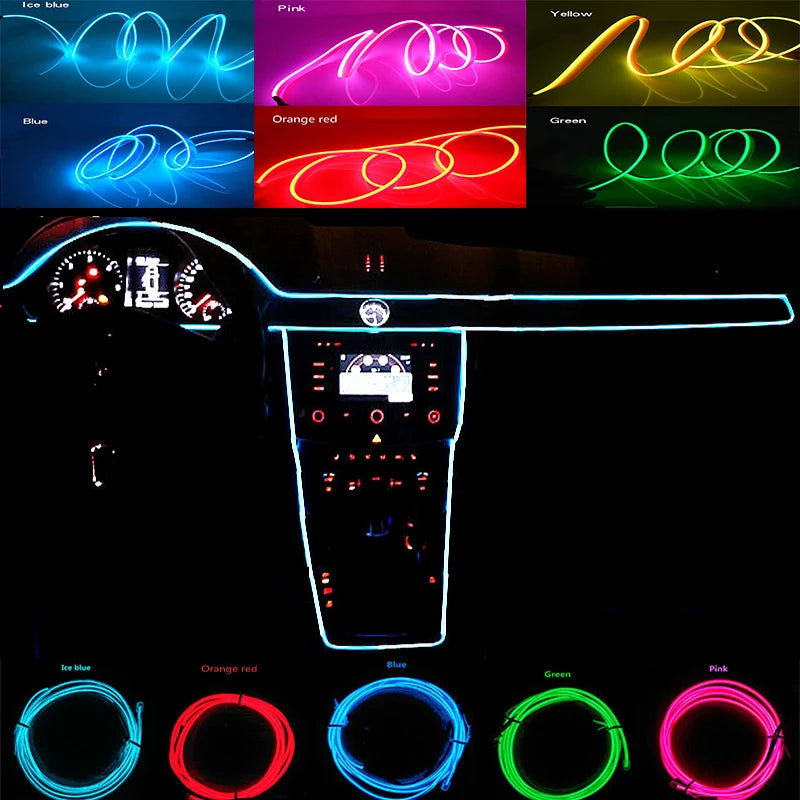 Bande LED d'éclairage d'ambiance intérieure de voiture, 5m, 5V, Tube de ligne de lumière froide EL Flexible avec USB, lampe d'ambiance de décoration automobile