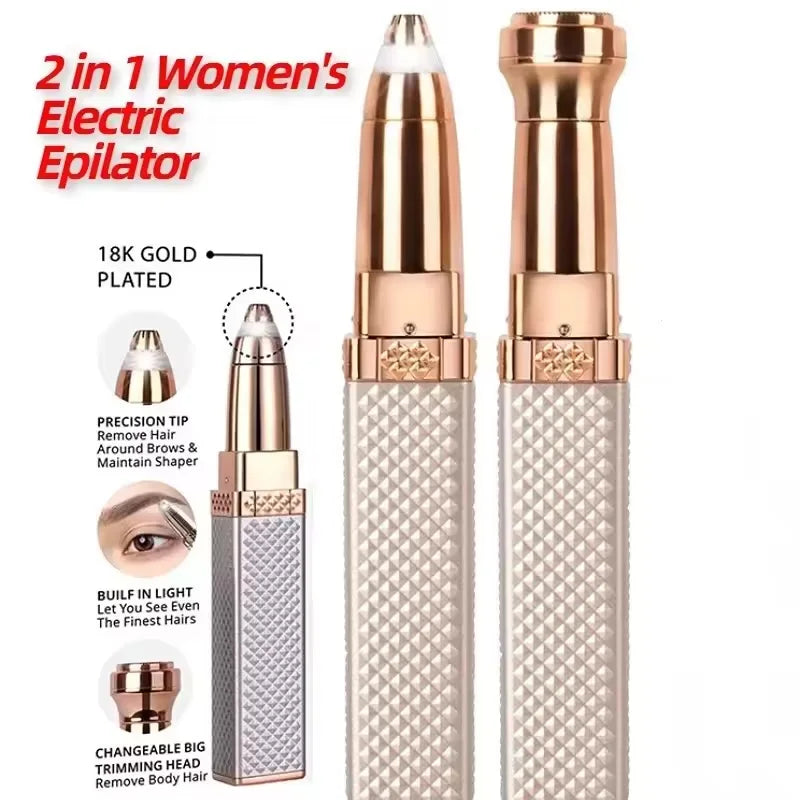 Tondeuse à sourcils électrique 2 en 1 pour femmes, chargeur USB, épilateur portable, bikini, rasoir indolore, corps féminin, tondeuse à sourcils faciale