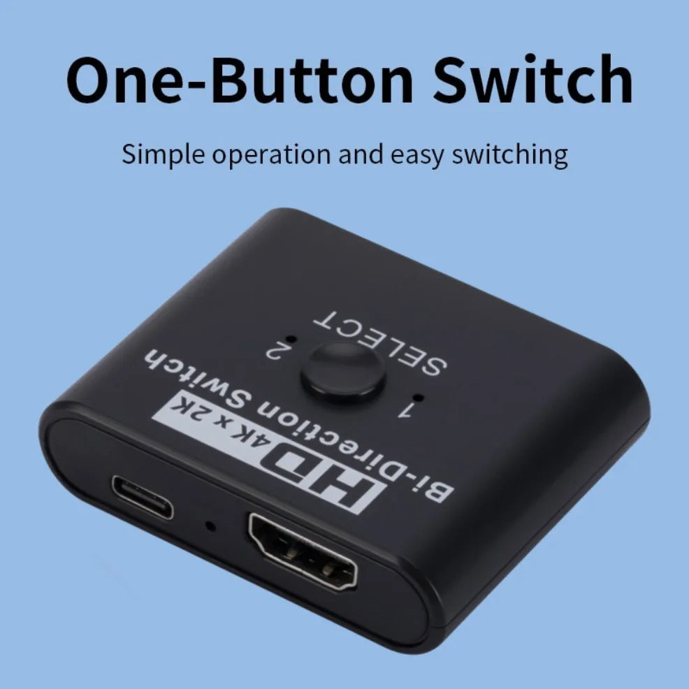 8K 60Hz 4K 120Hz HDMI Switch, 2-Port Bidirectional HDMI Splitter Switch for Laptop, Xbox, PS3/4, TV Box, and Projector/TV Monitoring