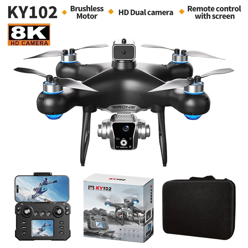 Nouveau Drone KY102 avec écran 8K, double caméra, localisation du flux optique sans balais, évitement Intelligent des obstacles, jouets d'hélicoptère RC