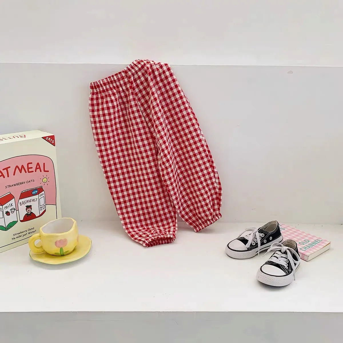 Girls' plaid summer trousers, new Harlan style, versatile children's fashion, lightweight mosquito-proof cotton trousers, 73-120CM