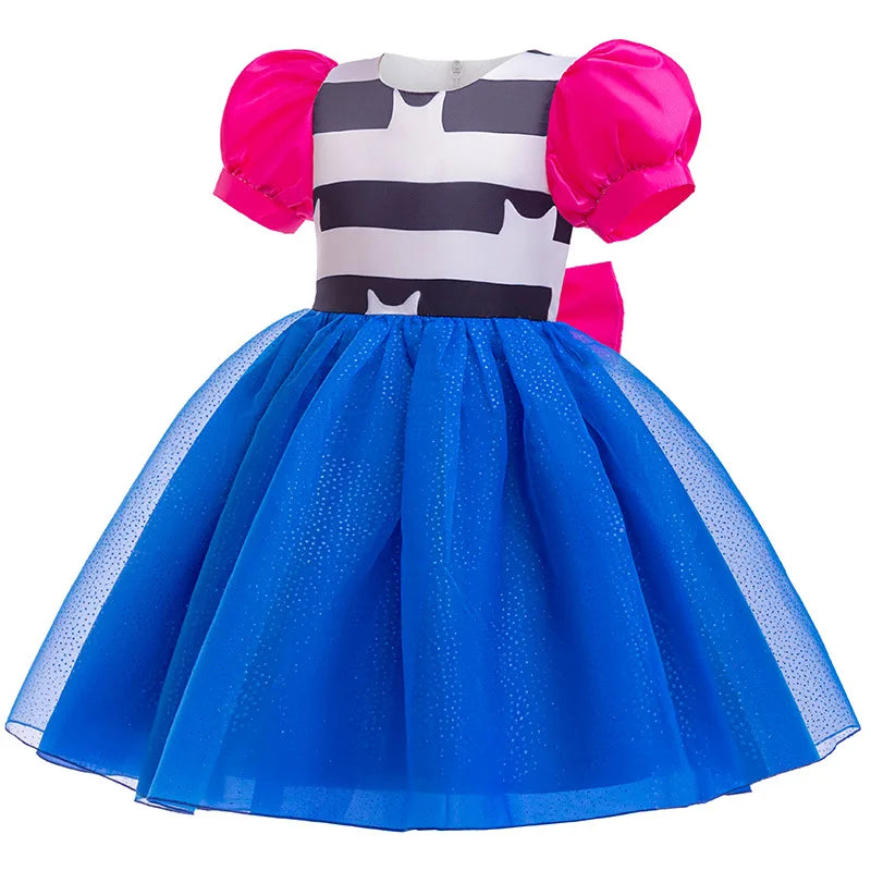 Robe de princesse pour filles de 4 à 10 ans, à la mode, avec nœud rayé, manches à bulles, costume de jeu de rôle pour poupée Gabby d'halloween