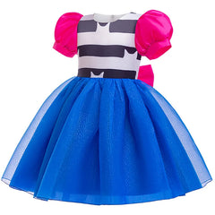 Robe de princesse pour filles de 4 à 10 ans, à la mode, avec nœud rayé, manches à bulles, costume de jeu de rôle pour poupée Gabby d'halloween