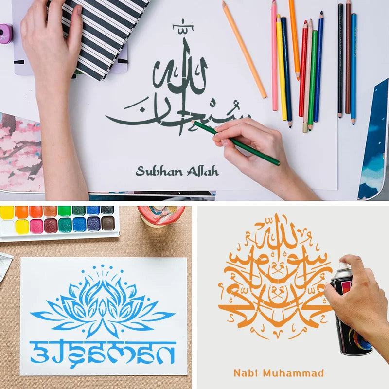 Pochoirs à écriture arabe islamique 29x21cm, bricolage, peinture murale, Scrapbook, gaufrage, Album, modèle de carte en papier, décor du Ramadan Eid Mubarak