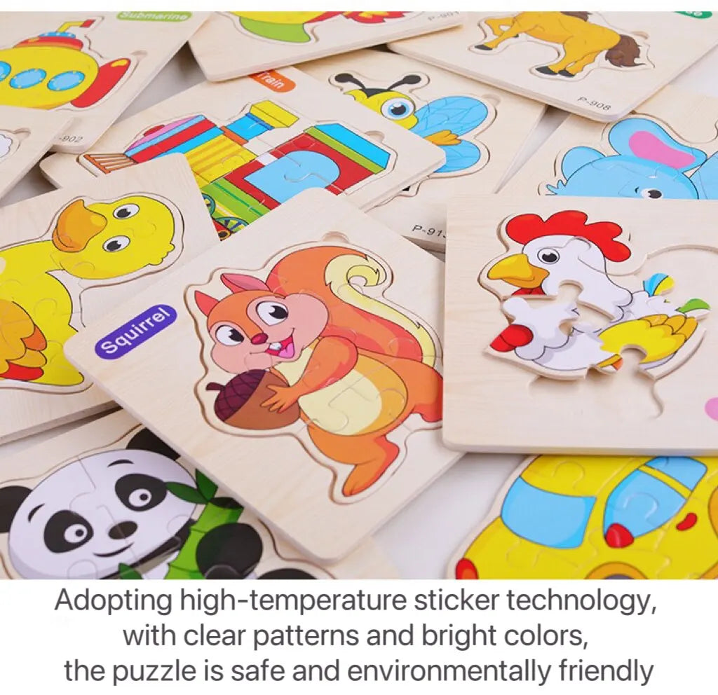 3 PCs couleur aléatoire Puzzle 3D jouets éducation précoce en bois Cartoon Animal Puzzle Puzzle infantile Puzzle Conseil jouets
