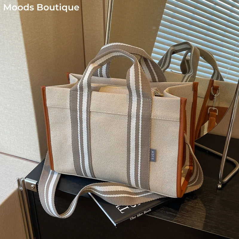sac de luxe femme sac a mains femme sac bandouillère femme Sacs à main en tissu de lin pour femmes, sac à bandoulière rayé de grande capacité, sac fourre-tout de shopping, dernier document uni, lancé, qualité, 2024