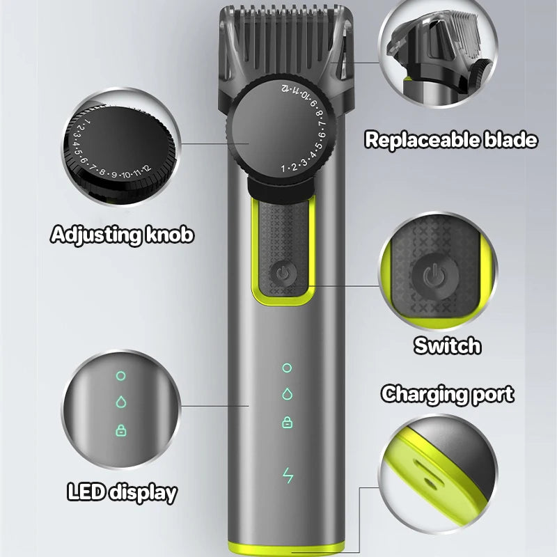 Tondeuse à barbe électrique sans fil pour hommes, tondeuse à cheveux réglable, kit de barbiers professionnels étanches, tondeuses à moustache pour hommes