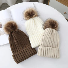 Chapeaux d'hiver pour enfants, pour filles et garçons, grand pompon, épais et chaud, tricoté, pour adultes et enfants, pull classique unisexe, casquettes Parent-enfant