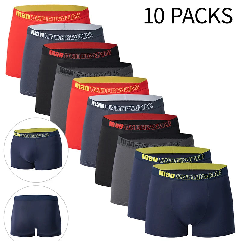 Ensemble de 5/10 pièces de sous-vêtements tendances pour hommes, pantalons à coins plats, confortables, grande taille, couleur, short à taille élastique