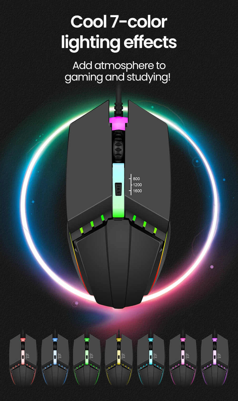 Elough souris filaire muet USB souris de jeu filaire pour ordinateur de bureau ordinateur portable bureau à domicile RGB LED lumineux rétro-éclairé souris jeu