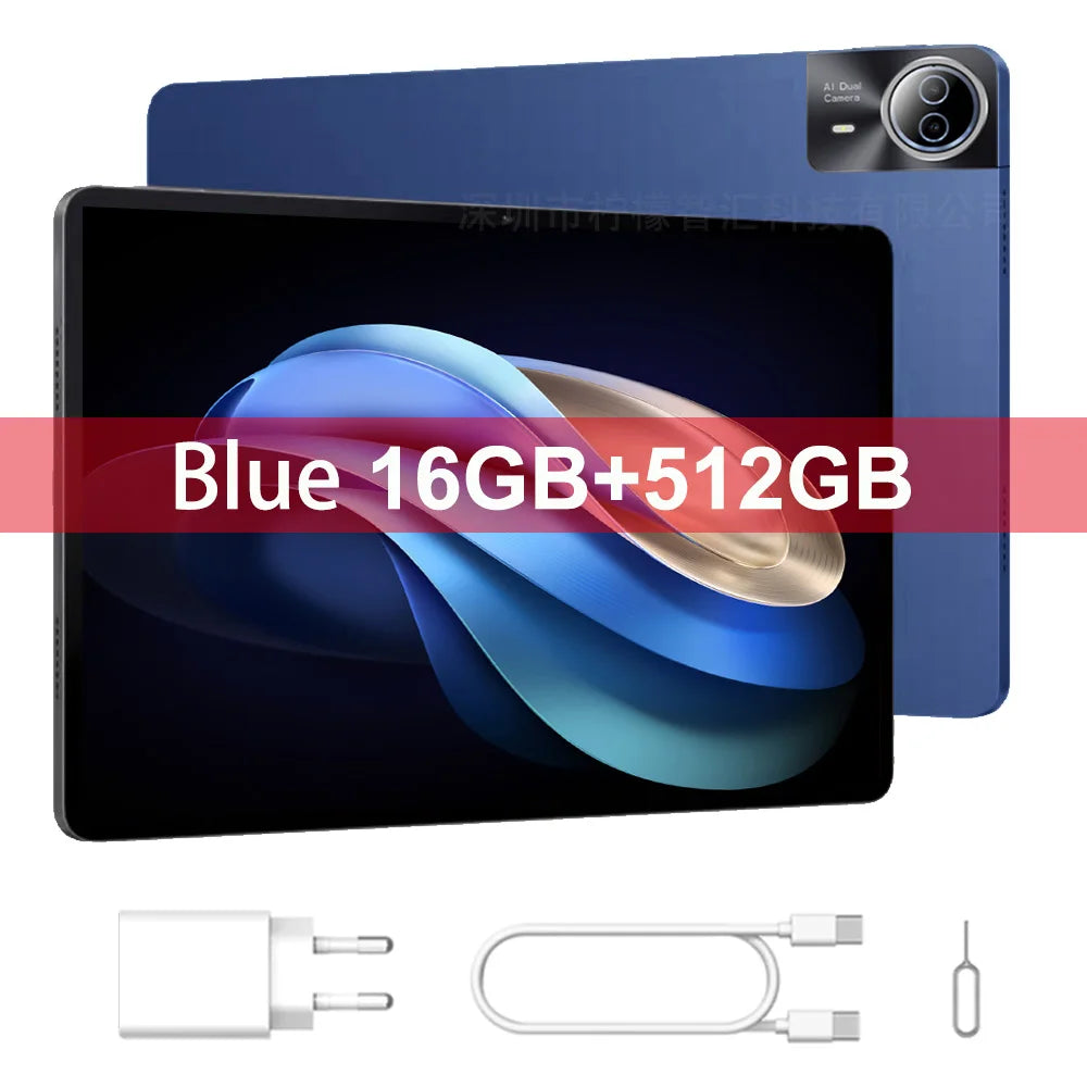 2025 Version mondiale Super grand écran 14 pouces tablette Android 14 4G appel téléphonique 16GB + 512GB tablettes 14 "GPS 5G WiFi FM 12000mAh