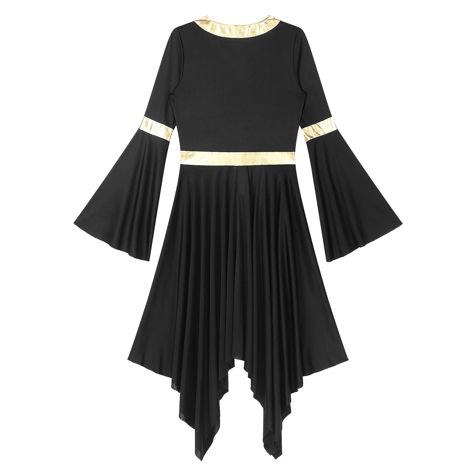 Robe de danse lyrique à manches longues pour femmes, robe à ourlet irrégulier, costume de spectacle liturgique, vêtements de danse modernes, culte de la chorale d'église