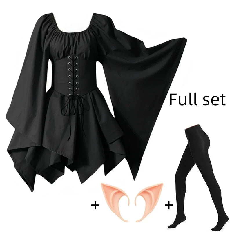 Costume médiéval pour femmes, robe médiévale de la Renaissance, fée elfe, Costume traditionnel Viking irlandais, oreille d'elfe pour fête d'halloween