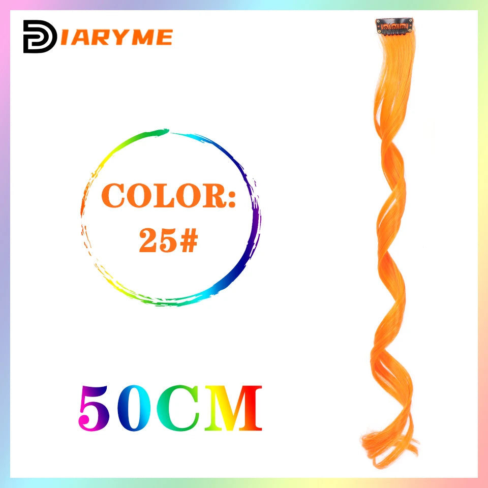 Colorful curly synthetic hair extensions for girls, long clip-in hairpiece, multicolored party strands, wig piece, for women and children