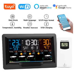 Tuya – Station météo intelligente WIFI, compteur de température et d'humidité, prévisions météorologiques, réveil météo multifonctionnel pour intérieur et extérieur