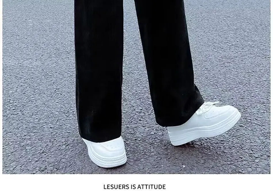 Pantalons à jambes larges pour filles, en velours côtelé, décontractés, à jambes droites, tendance, pantalons longs amincissants, nouvelle collection printemps et automne