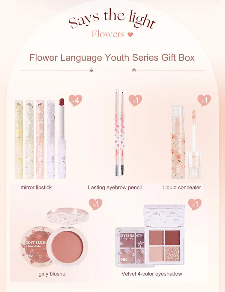 Ensemble de beauté 8 pièces avec rouge à lèvres, correcteur, fard à paupières, sourcils et fard à joues