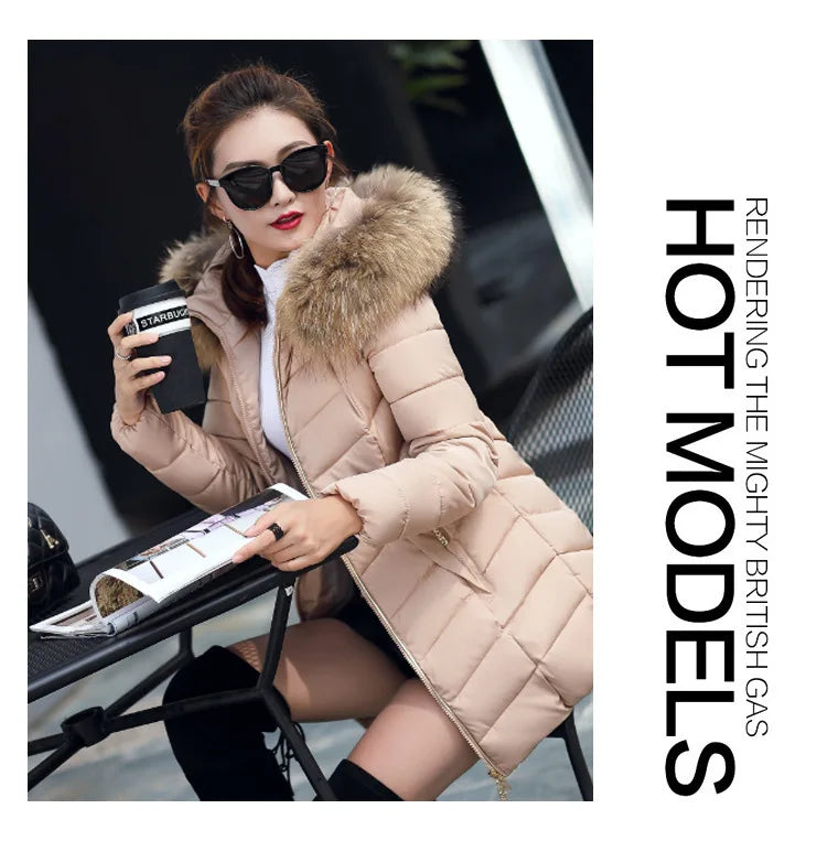 Veste d'hiver mi-longue en coton pour femme, manteau d'hiver rempli de grand col en fourrure, fibre de Polyester de Style britannique Non amovible