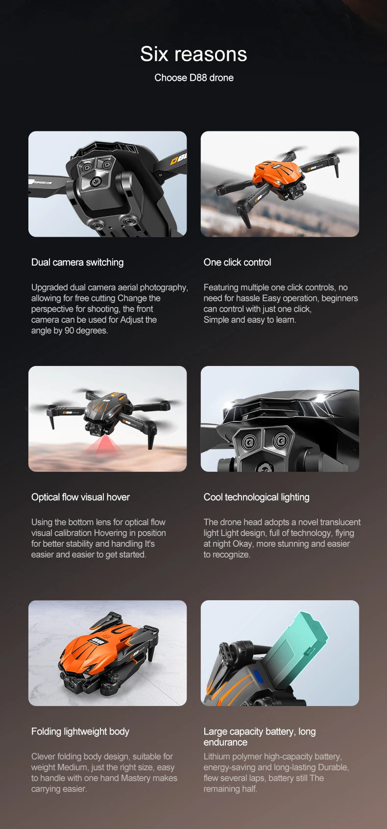 Xiaomi D88 Drone HD 8K double caméra photographie aérienne professionnelle flux optique vol stationnaire geste tir pliable quadrirotor ﻿