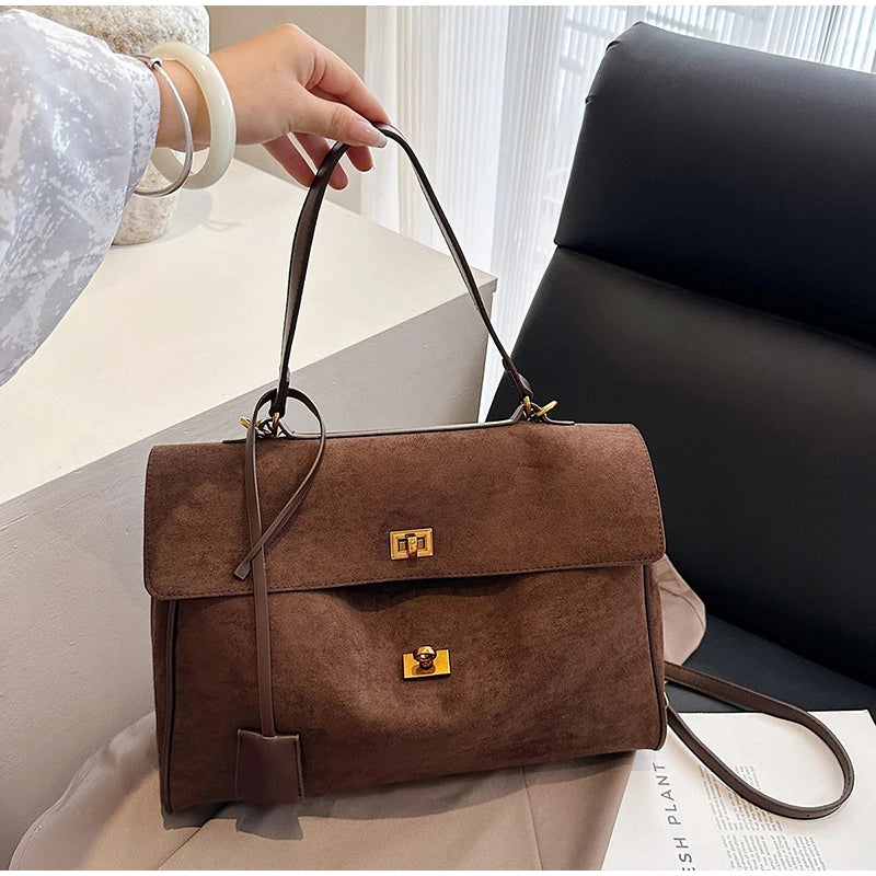 Sac à main de luxe pour femmes, café violet, marque avancée, Simple, fourre-tout en daim givré, sac à bandoulière de voyage pour banlieue