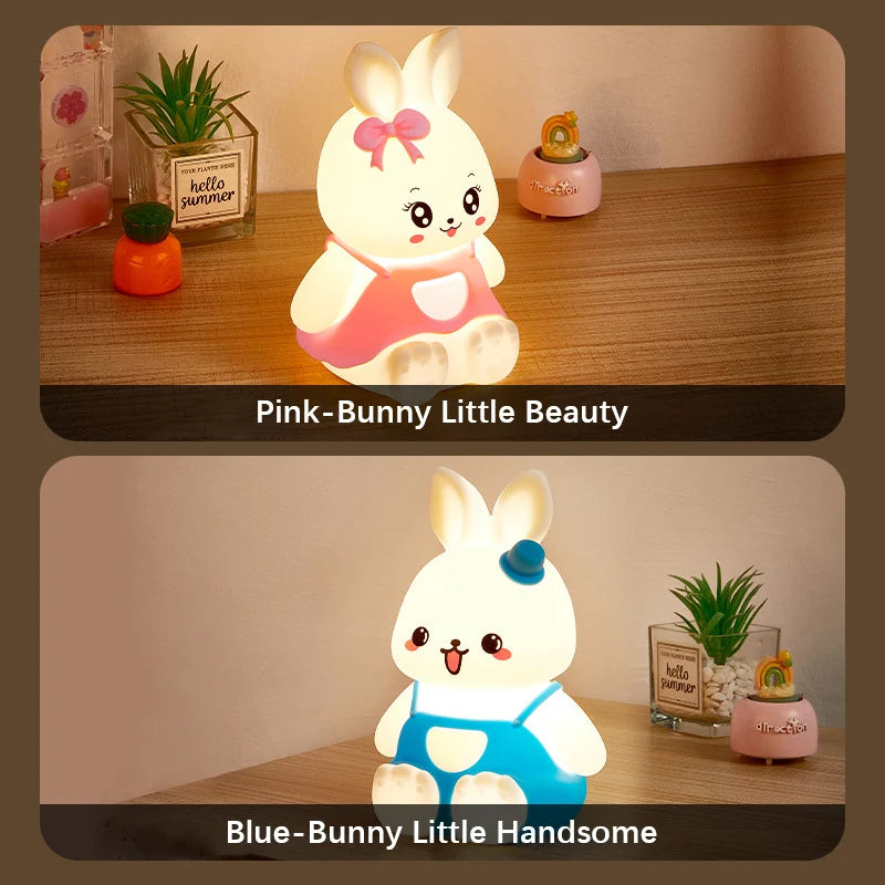 Veilleuses mignonnes pour enfants, 5 couleurs changeantes, lampe LED en forme de lapin en Silicone avec batterie, pour pépinière, enfants, bébé, Camping, décoration de maison
