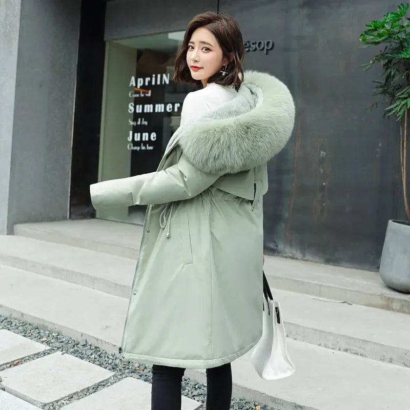 Veste d'hiver 2025 nouvelles femmes Parka vêtements manteau Long doublure en laine veste à capuche col de fourrure épais chaud vêtements de neige rembourré Parka 6XL