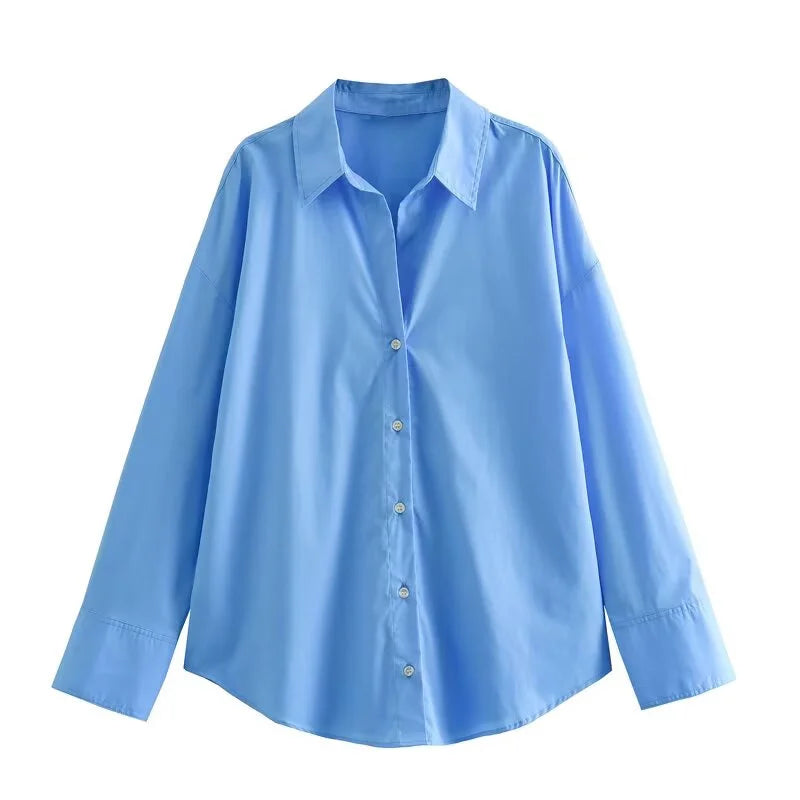 ETJ 2025 femmes printemps nouvelle mode européenne-américaine rayé à manches longues revers version ample popeline chemise sélection multicolore
