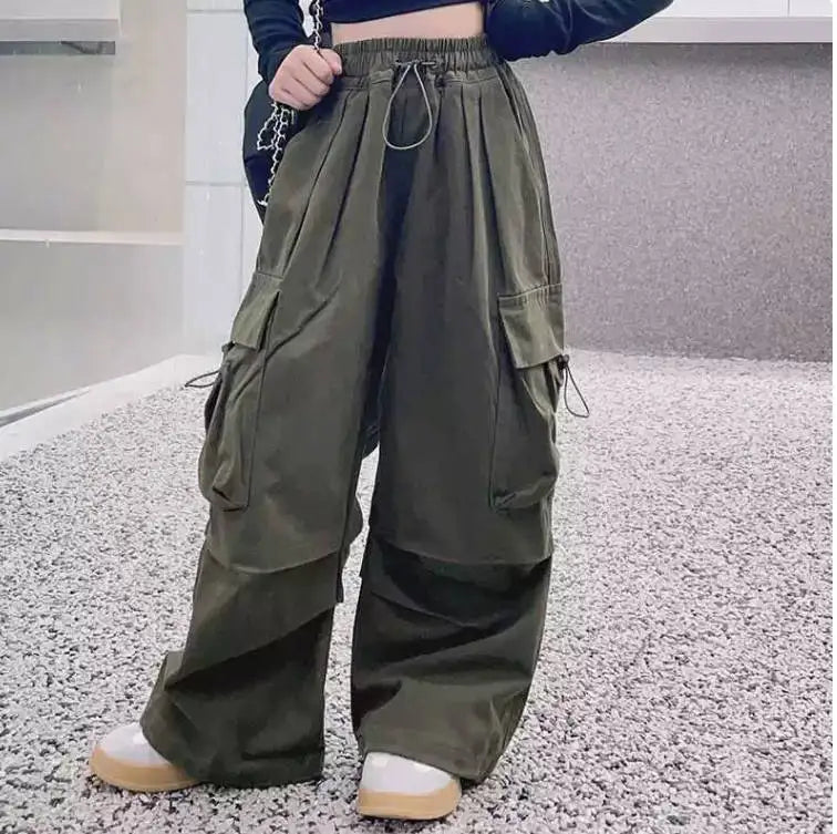 Pantalon de jogging Hip Hop pour enfants de 5 à 14 ans, Cargo pour filles, pantalon droit pour adolescentes, taille haute, Vintage, décontracté, Streetwear, Baggy