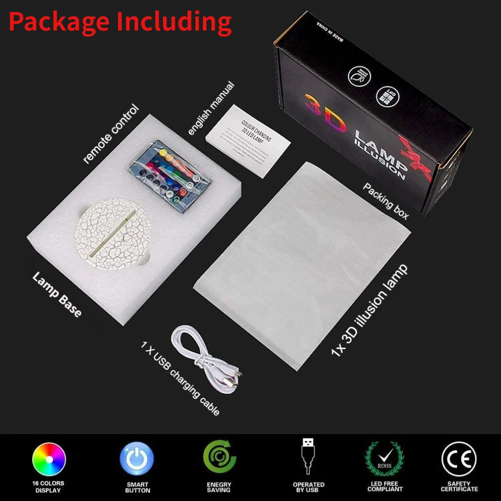 Veilleuse de voiture de course pour garçons, lampe d'illusion LED 3D, 16 couleurs, décoration de chambre à coucher à distance, lampe de chevet, cadeau de noël et d'anniversaire pour enfants