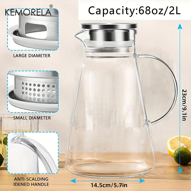 Pichet à eau Transparent en verre résistant à la chaleur, bouilloire et tasses d'eau froide avec poignée, pichet domestique de grande capacité, 1/2 pièces