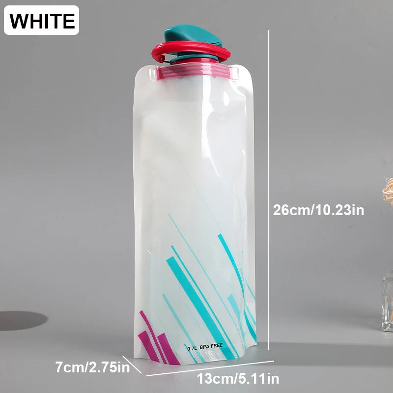 Bouteilles d'eau pliables, bouteille d'eau de voyage Flexible et réutilisable, pochette d'eau en plastique, flacon souple, sac d'eau avec mousqueton