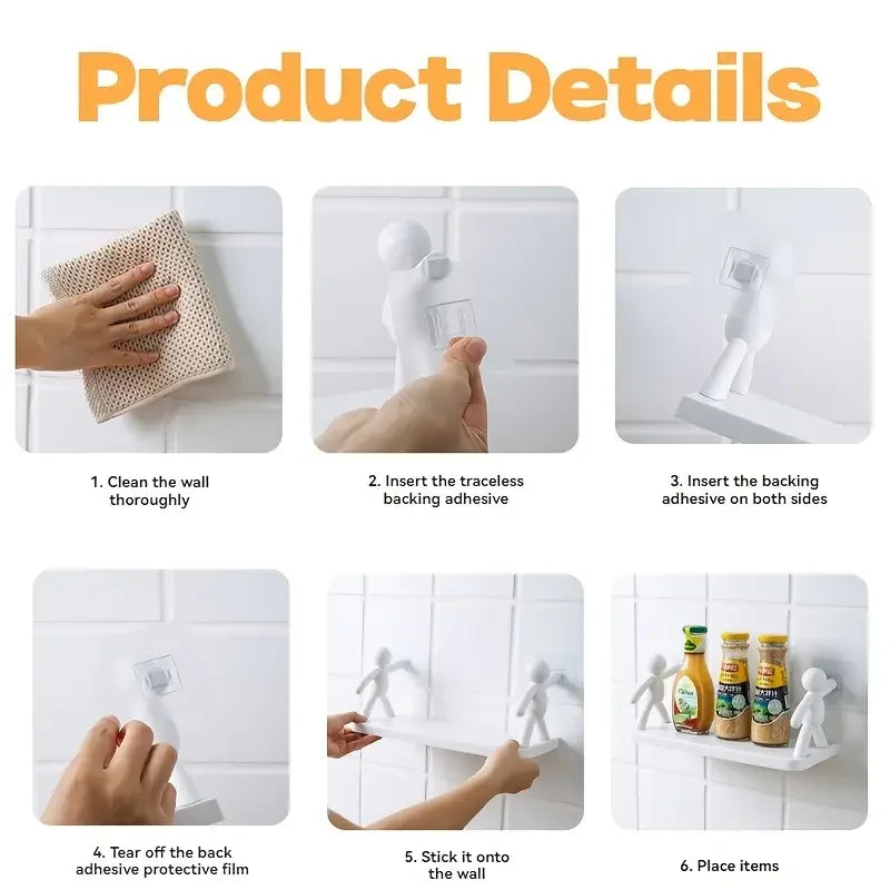 1pc petite personne support de rangement dessin animé Non poinçon support de rangement toilette salle de bain cosmétiques support de rangement assaisonnement pot tri support