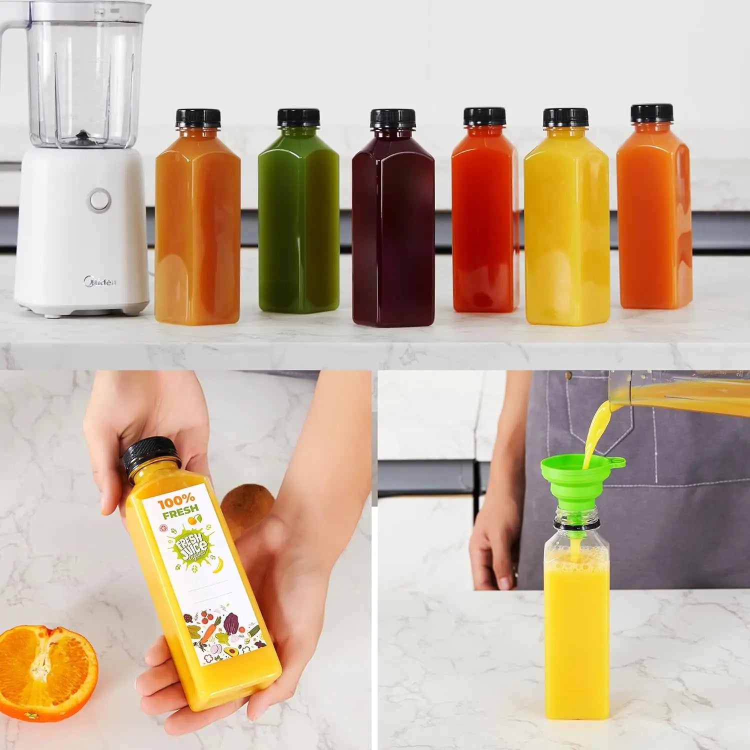 2 ou 6 jus en plastique réutilisables HI avec couvercle, 5 Oz, 8 Oz, 12 Oz, 16 oz, idéal pour la Smunvétérans wn ie, le lait, etc. -Facile à nettoyer et à compléter-Leak-Verde pour Bpa