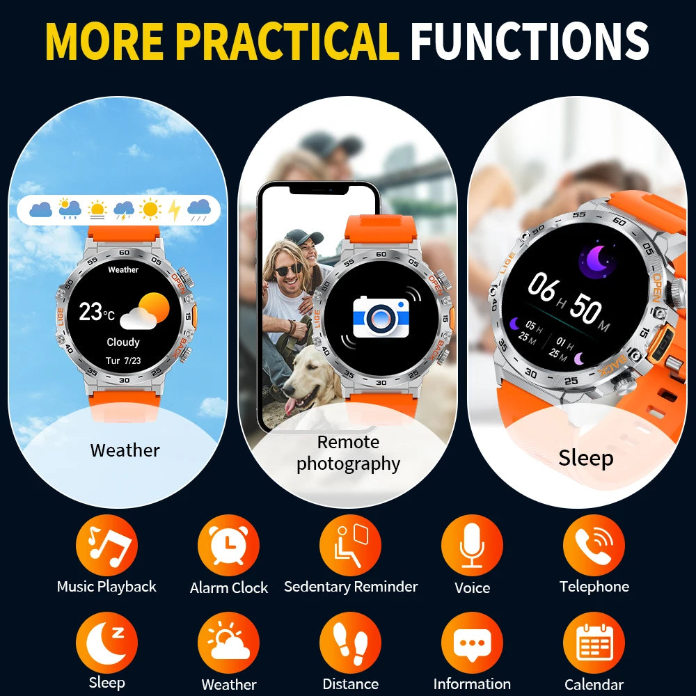 LIGE 2025 montre intelligente hommes Sport montres lampe de poche LED 360*360 Ultra HD écran étanche Fitness Bluetooth appel hommes Smartwatch