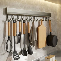 Crochet de cuisine mural, support de rangement de cuisine, support de crochet de rangée, étagères sans poinçonnage avec crochet mobile, ustensile de cuisine